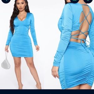 Women’s baby blue open back dress